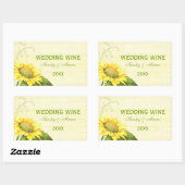 Posh Sunflower +スワール結婚ズワインボトルラベル 長方形シール (シート)