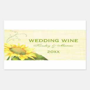 Posh Sunflower +スワール結婚ズワインボトルラベル 長方形シール