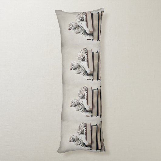 Posing White Tiger on Books – Elegant Body Pillow ボディピロー (裏面 (縦))