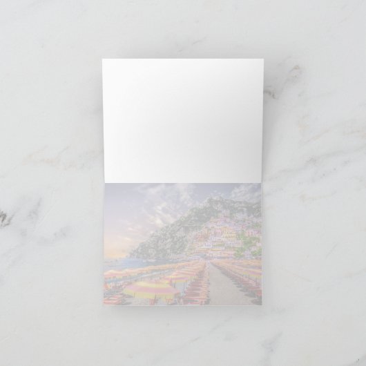 Positanoのビーチのイタリアの崖によってはアマルフィの日没が家へ帰ります カード (内部)