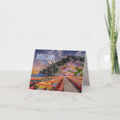 Positanoのビーチのイタリアの崖によってはアマルフィの日没が家へ帰ります カード (正面)