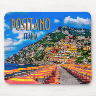 Positanoのビーチのイタリアの崖の家のアマルフィ旅行 マウスパッド
