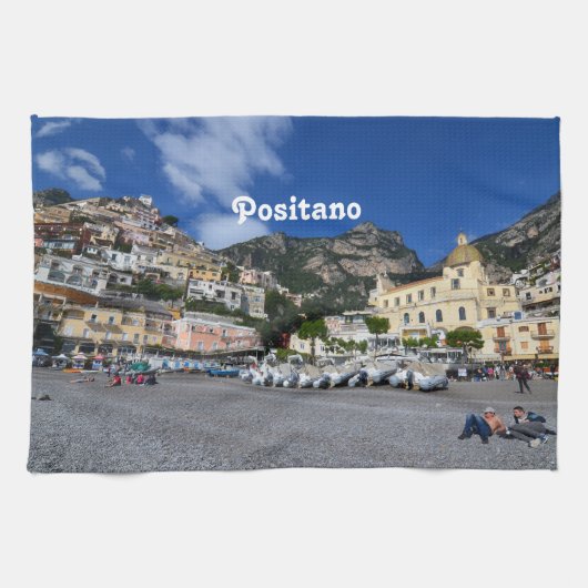 Positanoのビーチ キッチンタオル (横)