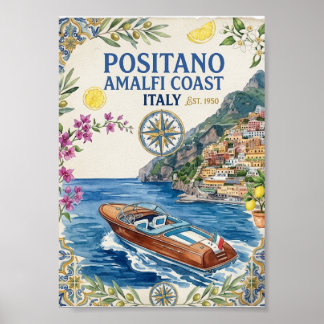 Positano Amalfi Coast Italy Vintage Travel Poster ポスター