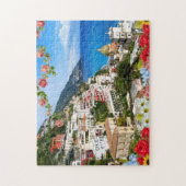 Positano Amalfi Coast Italy with flower foreground ジグソーパズル (縦)