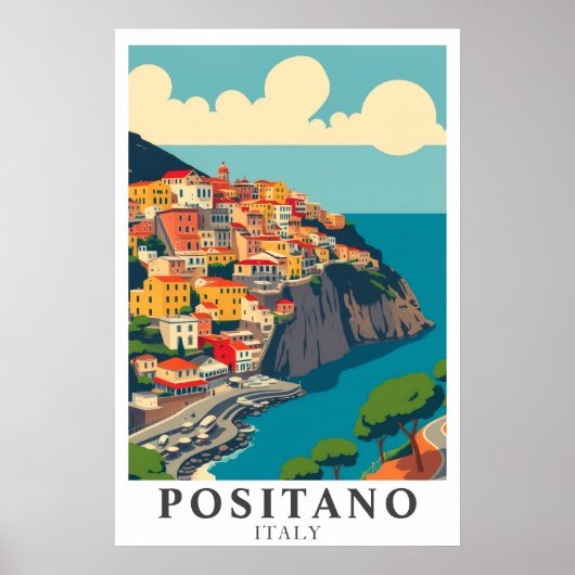 Positano Italy Vintage Travel Amalfi Coast Art ポスター (正面)
