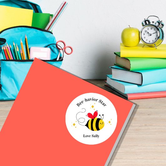Positive Behavior Sticker, Bee-havior Star Teacher ラウンドシール