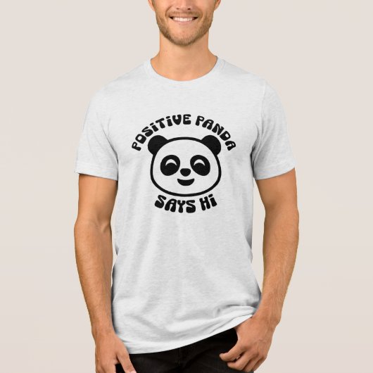 Positive Panda Says Hi Cute Panda Face トライブレンドTシャツ (正面)