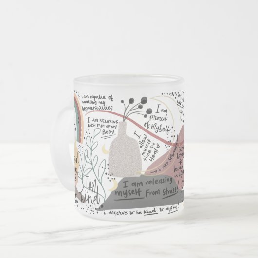 Positive Self Love Affirmations Graphics フロストグラスマグカップ (正面左)