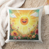 Positive Sunshine Art – Bright Happy Sun and Flowe クッション (ブランケット)