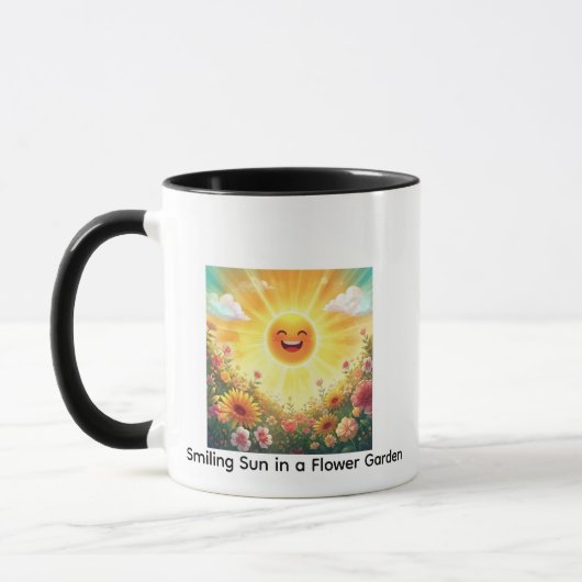 Positive Sunshine Art – Bright Happy Sun and Flowe マグカップ (左)