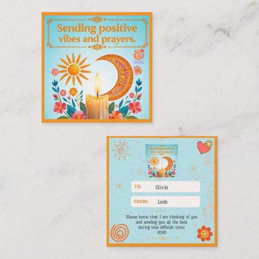 POSITIVE VIBES AND PRAYERS ENCOURAGEMENT CARD スクエア名刺 (正面/裏面)