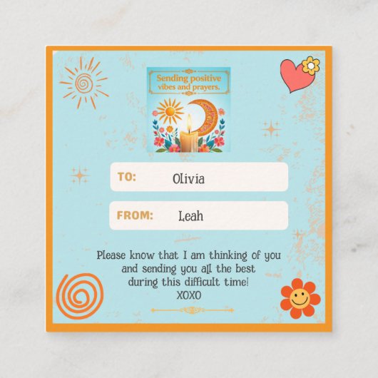 POSITIVE VIBES AND PRAYERS ENCOURAGEMENT CARD スクエア名刺 (裏面)
