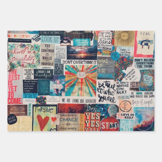 Positive Vibes Collage Wrapping Paper ラッピングペーパーシート (正面)