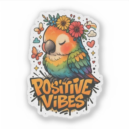 “Positive Vibes” Parrot シール (正面)