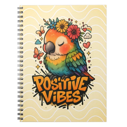 “Positive Vibes” Parrot ノートブック (正面)