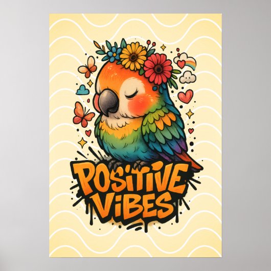 “Positive Vibes” Parrot ポスター (正面)
