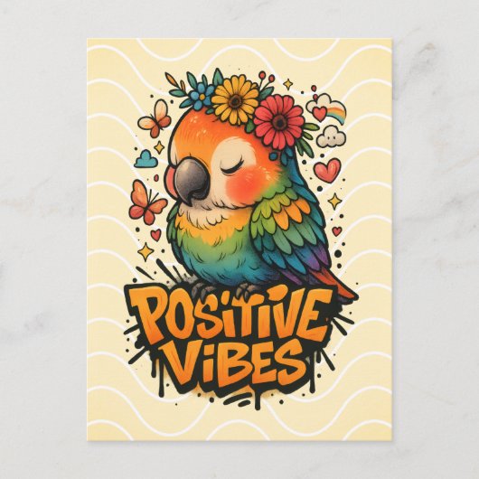 “Positive Vibes” Parrot ポストカード (正面)