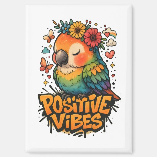 “Positive Vibes” Parrot マグネット (正面)