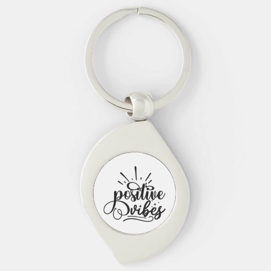 Positive Vibes Typography Motivational Quote Art キーホルダー (正面)