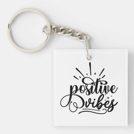 Positive Vibes Typography Motivational Quote Art キーホルダー (正面)
