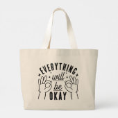 Positivity Quote Everything Will Be Okay Tote Bag ラージトートバッグ (裏面)