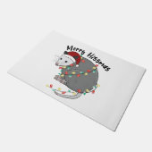 Possum Eat Trash Christmas Lights Merry Hissmass ドアマット (アングル)
