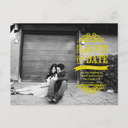 POSTカードの黄色を保モダン存結婚する 案内ポストカード (正面)