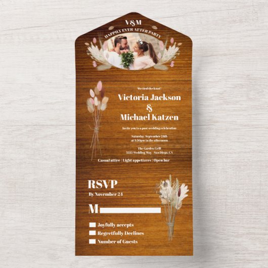 Post素朴結婚のドライフラワーエロペメント写真 オールインワン招待状 (内側)