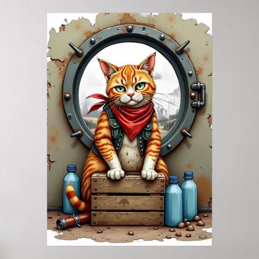 Post Apocalyptic Cat Survivor Bunker Canned Goods  ポスター (正面)