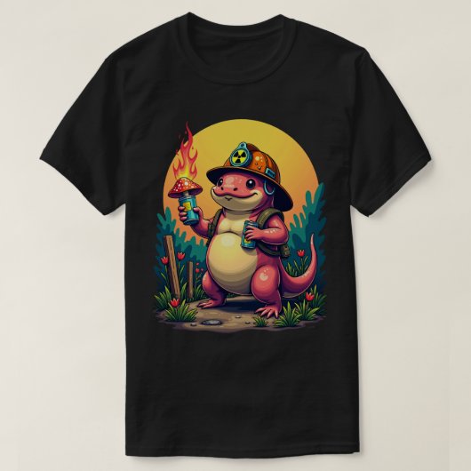 Post Apocalyptic Kitsch Axolotl Mushroom Forager S Tシャツ (デザイン正面)