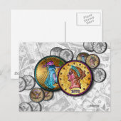 POST CARDS - Big Coin ポップ・アートの Art ポストカード (正面/裏面)