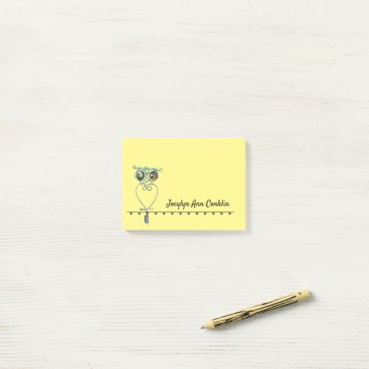 Post-it Note - Owl with Name ポストイット (デスク上)