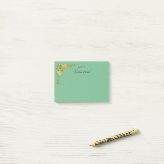 Post-It Notes Emerald Green & Gold ポストイット (デスク上)