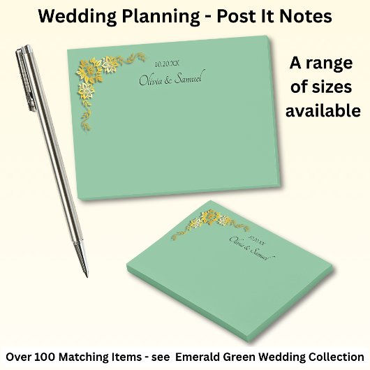 Post-It Notes Emerald Green & Gold ポストイット