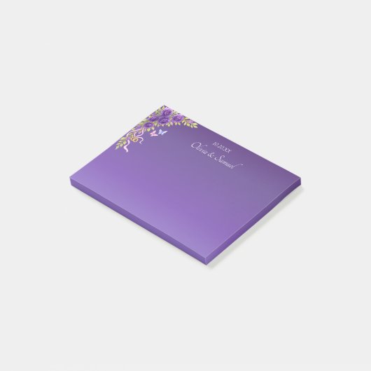 Post-It Notes Purple Mauve Flowers & White Wedding ポストイット (アングル)