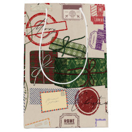 Postage christmas ミディアムペーパーバッグ