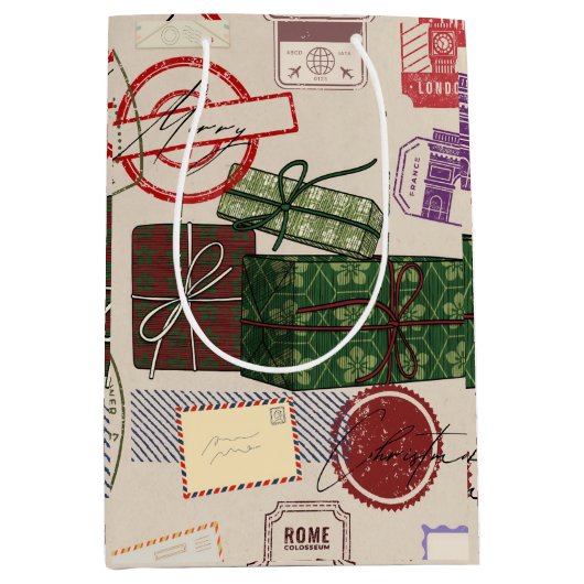 Postage christmas ミディアムペーパーバッグ (正面)