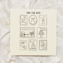 Postage Stamp Hand Drawn Save The Date Card