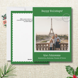 Postage Stamp Square Photo Green Holiday Card シーズンカード