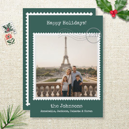 Postage Stamp Square Photo Green Holiday Card シーズンカード