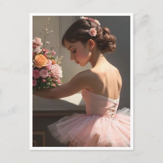 Postal con bailarina sujetando ramo de flores ポストカード (正面)