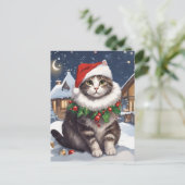 Postal Festiva Merry Christmas with a cute kitten シーズンポストカード (スタンド正面)