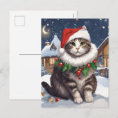 Postal Festiva Merry Christmas with a cute kitten シーズンポストカード (正面/裏面)