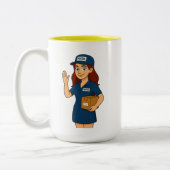 Postal lady with mail ツートーンマグカップ (左)
