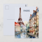 POSTCARD Beautiful Watercolor of Paris Travel ポストカード (正面/裏面)