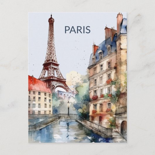 POSTCARD Beautiful Watercolor of Paris Travel ポストカード (正面)