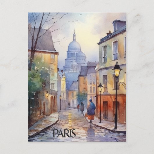 POSTCARD Beautiful Watercolor of Paris Travel ポストカード (正面)