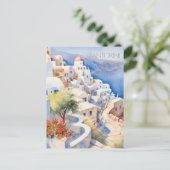POSTCARD Beautiful Watercolor of Santorini Greece ポストカード (スタンド正面)