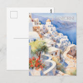 POSTCARD Beautiful Watercolor of Santorini Greece ポストカード (正面/裏面)